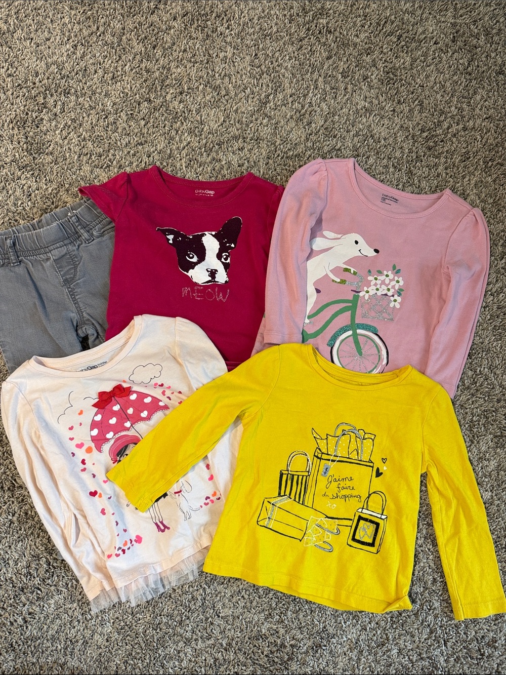 GAP Girls Long-Sleeve Graphic Tees in Yellow, Pink, Magenta, Cream, Gray